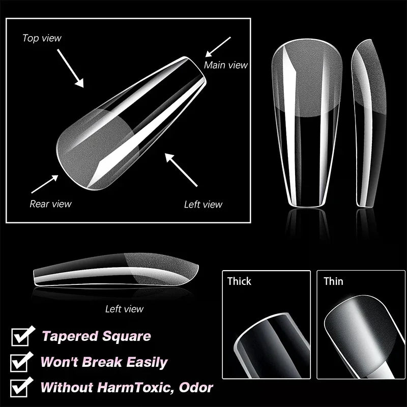 504 Pcs False Nail Tips – Almond Coffin Stiletto Square Shapes