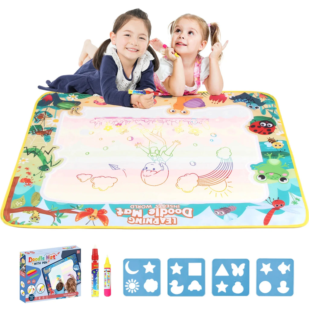 80x60CM Kids Coloring Doodle Magic Water Drawing Mat Reusable Pens