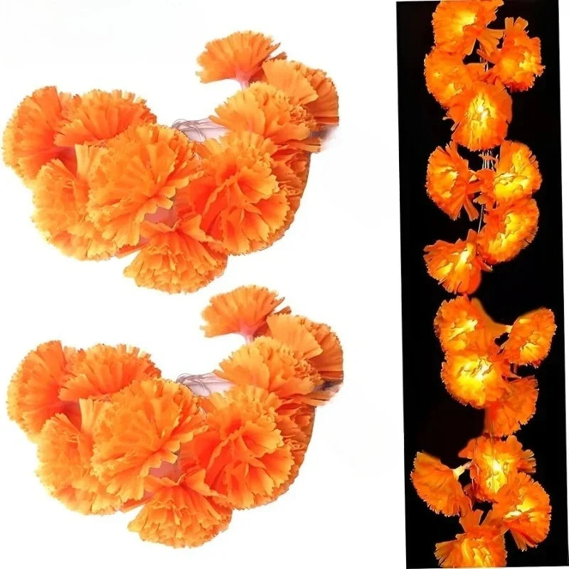 Marigold LED Flower String Lights | Artificial Chrysanthemum Decor