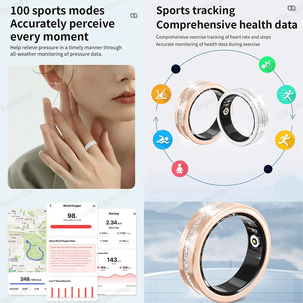 Ola Esporte Women's Smart Ring – IP68 Heart Rate & Fitness Tracker
