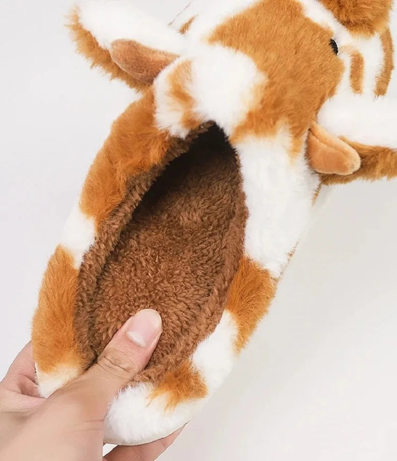 Fluffy Cow Animal Slippers – Unisex Plush Home Shoes