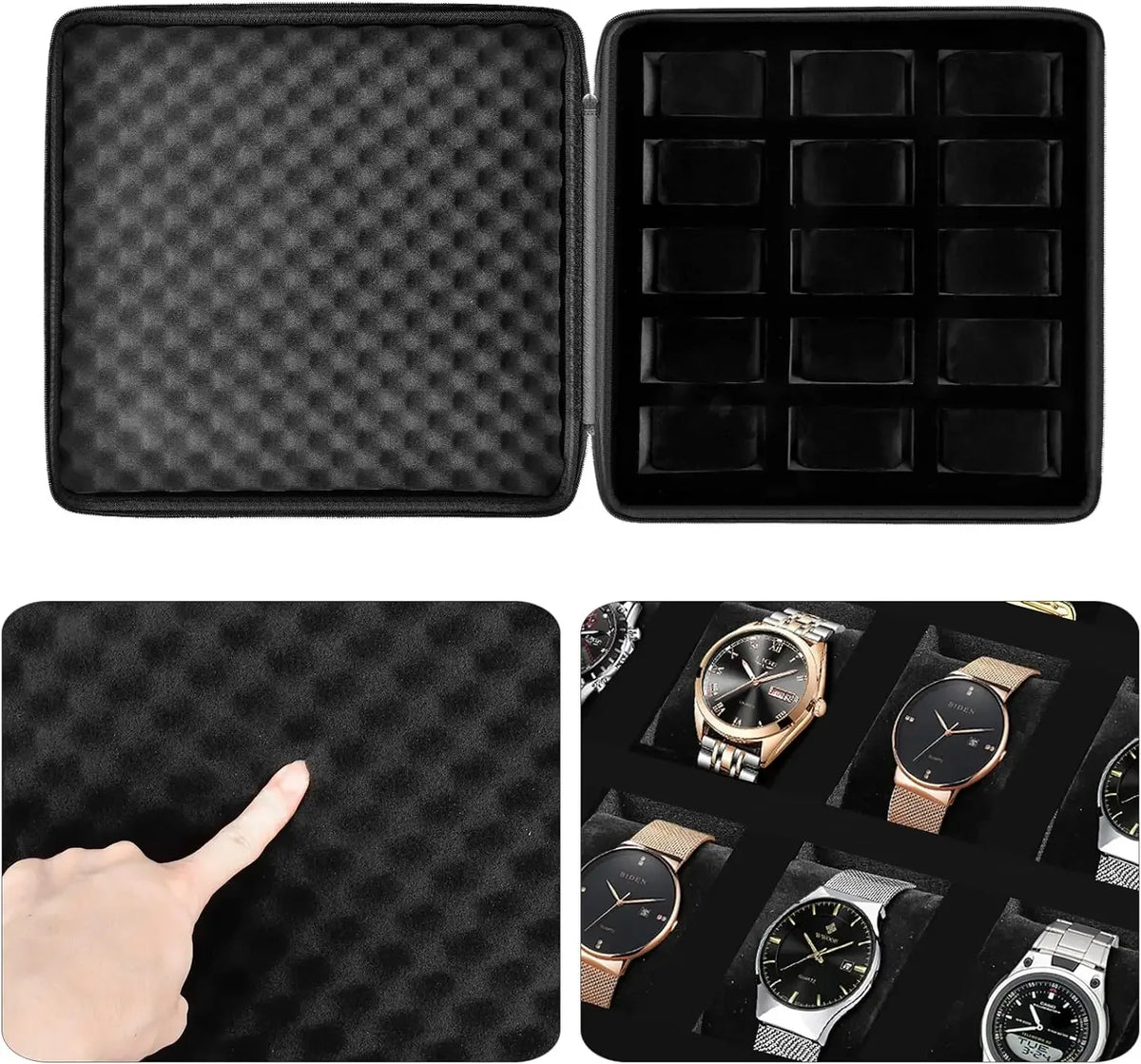 15 Slots Watch Box Men Display Storage Case Fits All Wristwatches