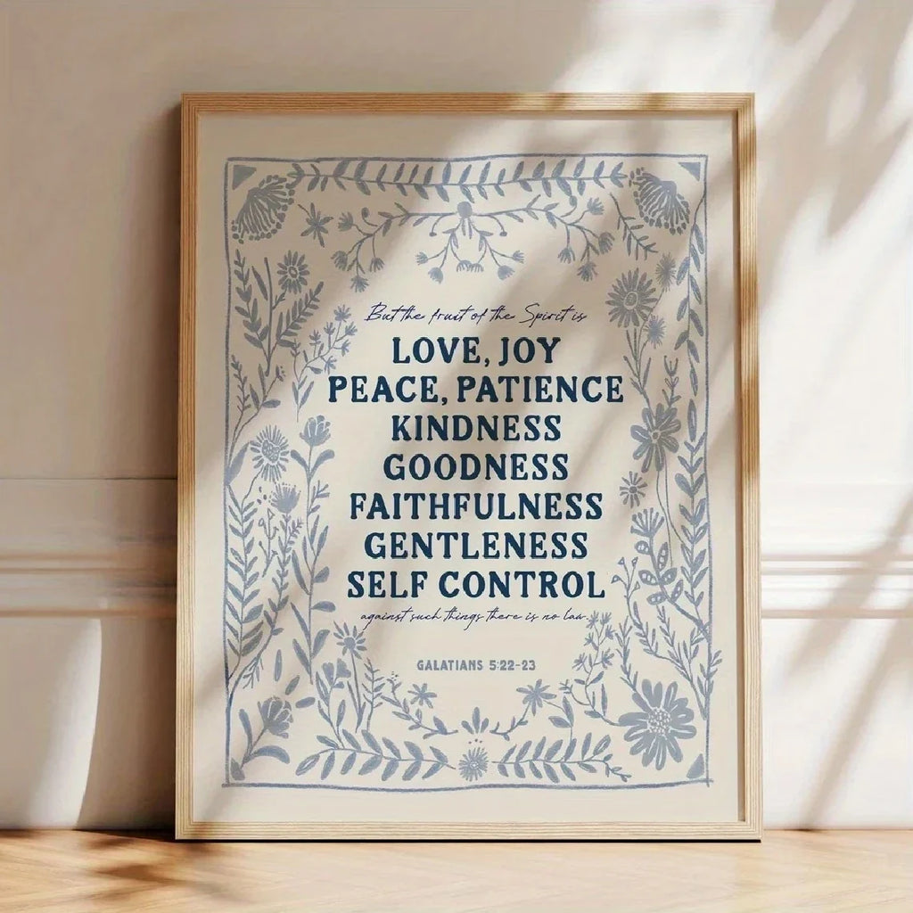 Christian Bible Scripture Canvas Wall Art – Blue & Cream Peace