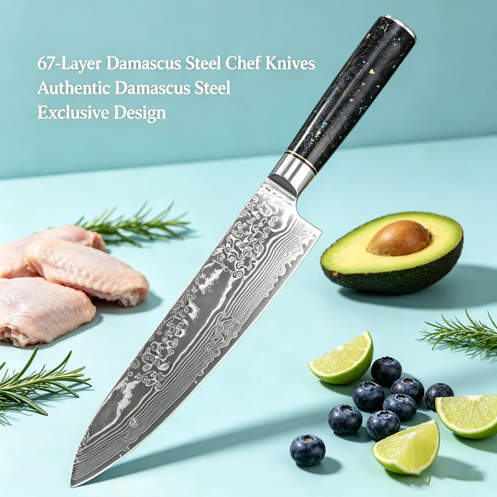 67-Layer Damascus Steel Chef Knife – 8" Kitchen Cleaver