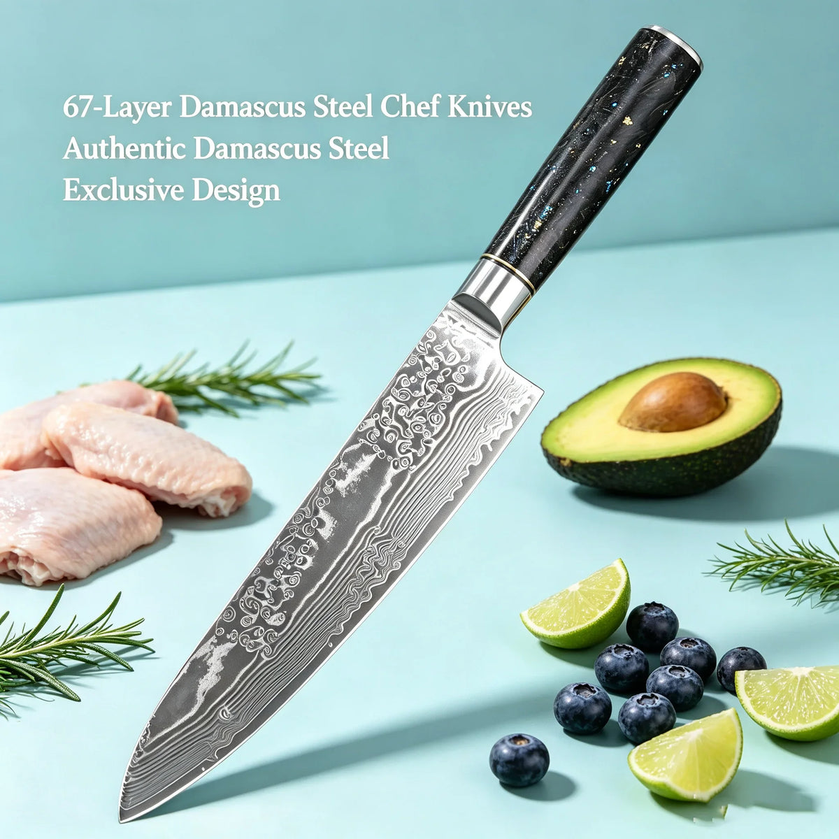 67-Layer Damascus Steel Chef Knife – 8" Kitchen Cleaver