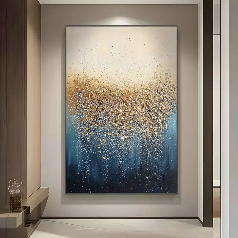 Hand-Painted Abstract Oil Painting on Canvas | Gold Foil Wall Art