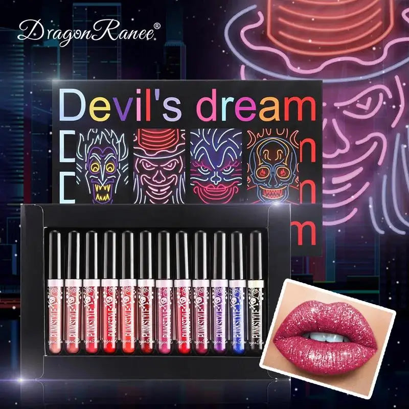 Dragon Ranee Glitter Lip Gloss Set – 12 Shades, Waterproof