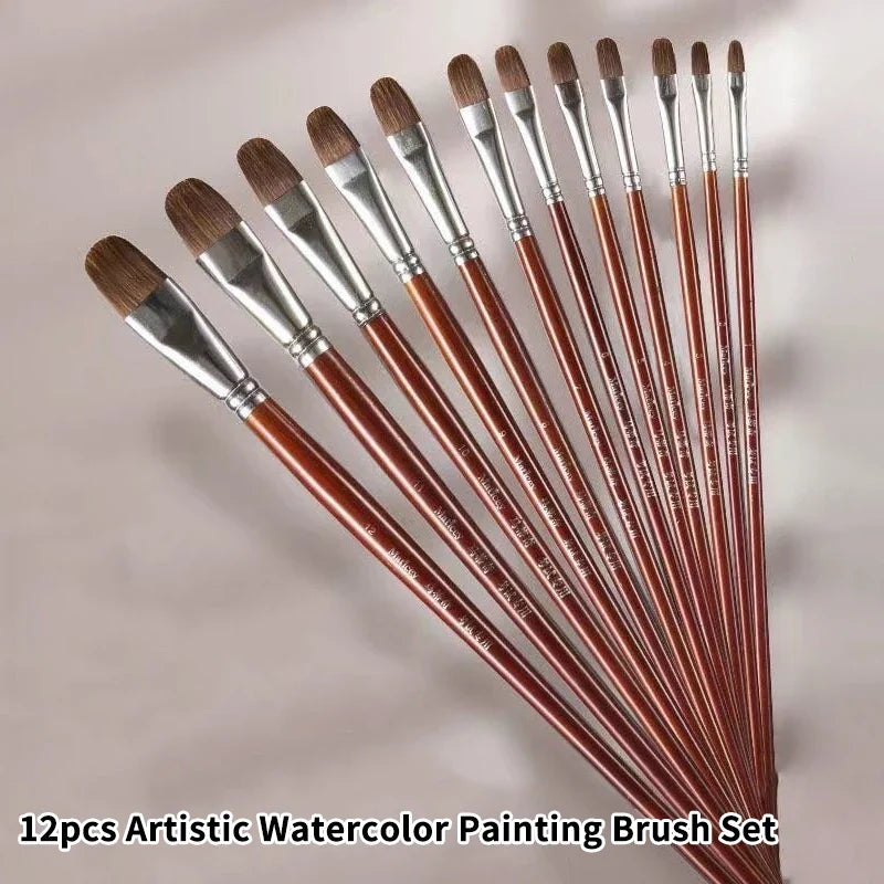 12-Piece Round Tip Paint Brush Set – Acrylic, Oil & Watercolor