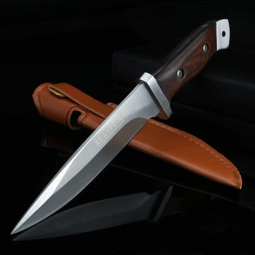 XUAN FENG D2 Steel Knife – Wood Handle BBQ & Outdoor Blade