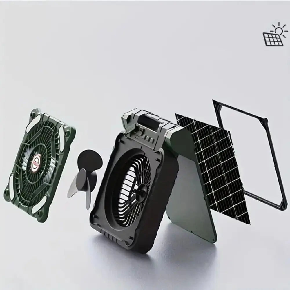 5200mAh Solar Camping Fan with LED Lantern & Sleep Timer
