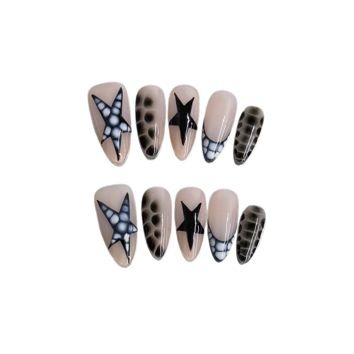 Y2K Star Press On Nails – Crocodile Print French Almond 10pcs