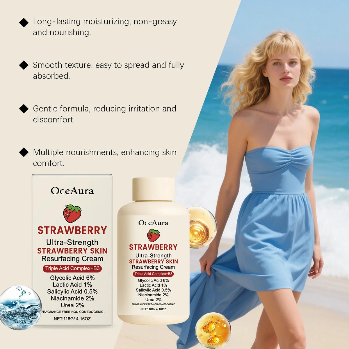OceAura Strawberry Body Cream – Niacinamide & Salicylic Acid