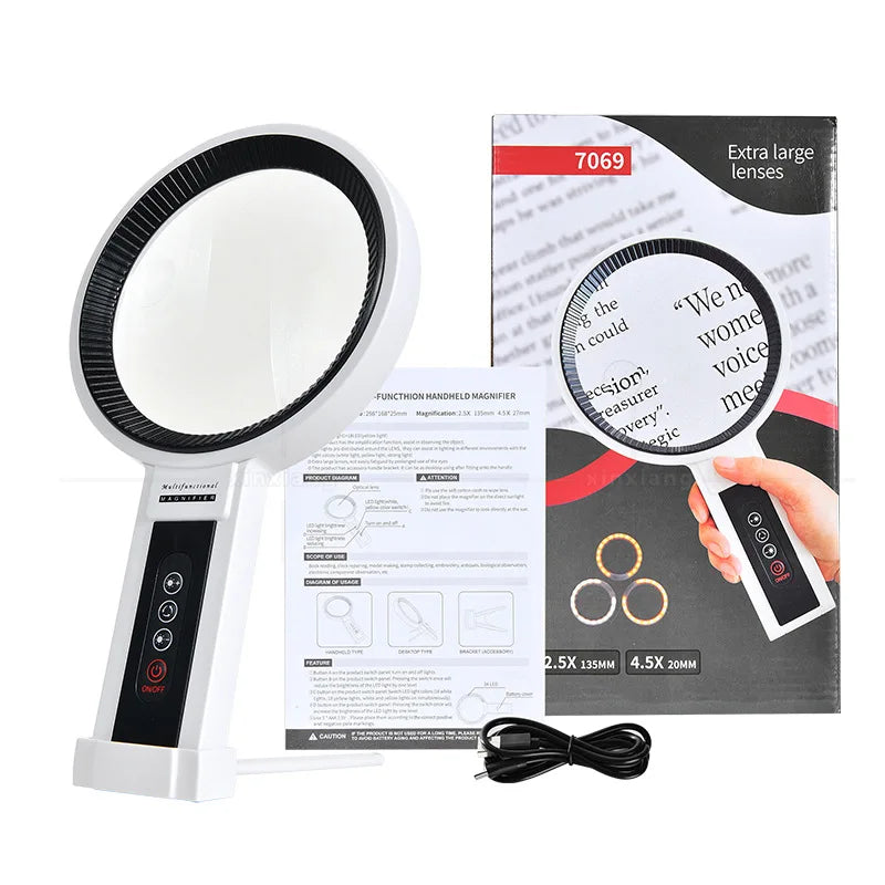 135mm LED Magnifying Glass – USB Rechargeable, 34 LEDs