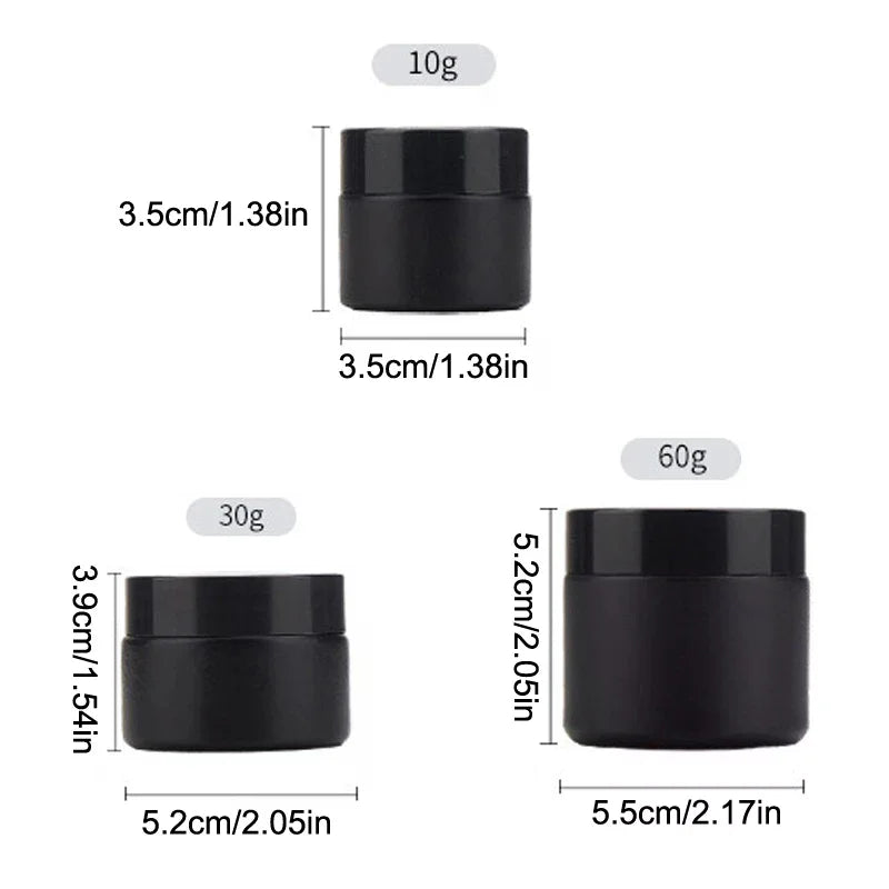 Black Glass Cream Jars – Empty Refillable Cosmetic Containers 10/30/60g