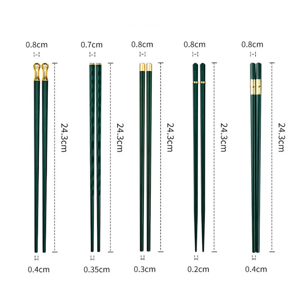 Premium Alloy Chopsticks Set – Non-Slip, Dishwasher Safe, 5 Pairs