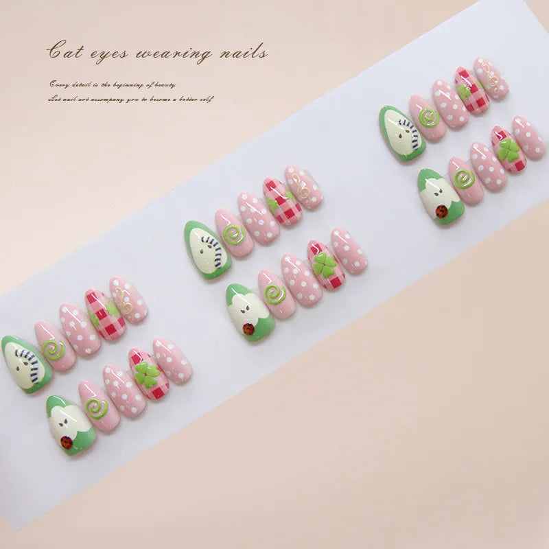 Press Nails Cute 3D Fruit Resin Fake Sweet Polka Dot Manicure Almond