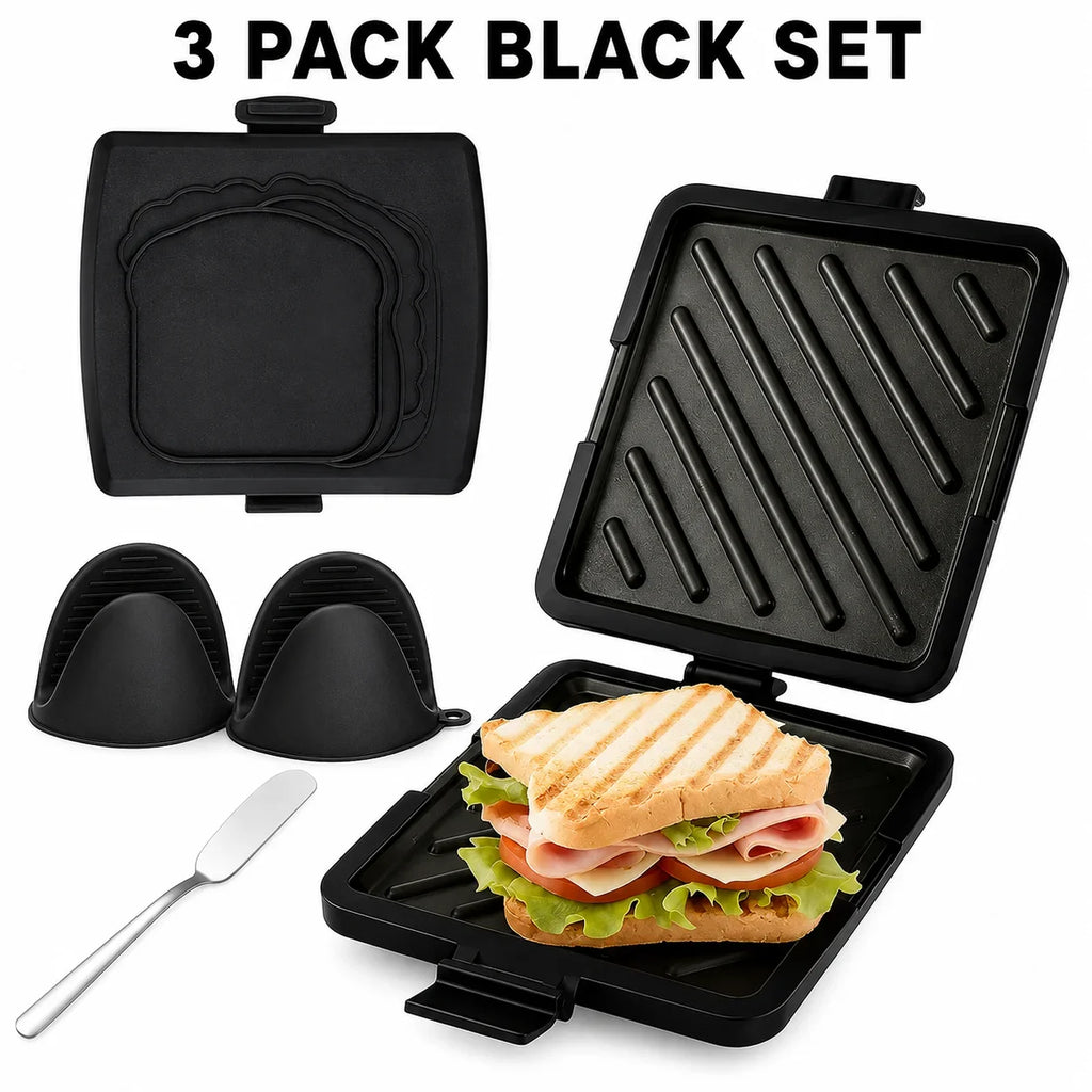 Microwave Sandwich Maker & Toastie Grill Pan with Silicone Mitts