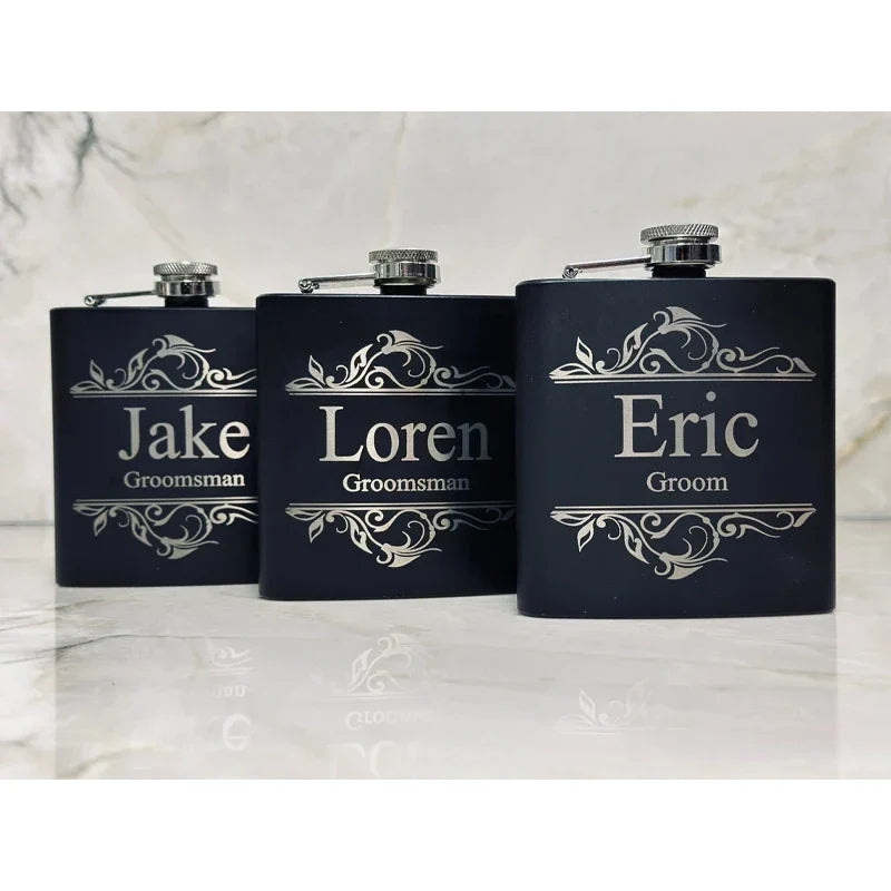 Personalized Engraved Black Flask | Groomsman Wedding Gift