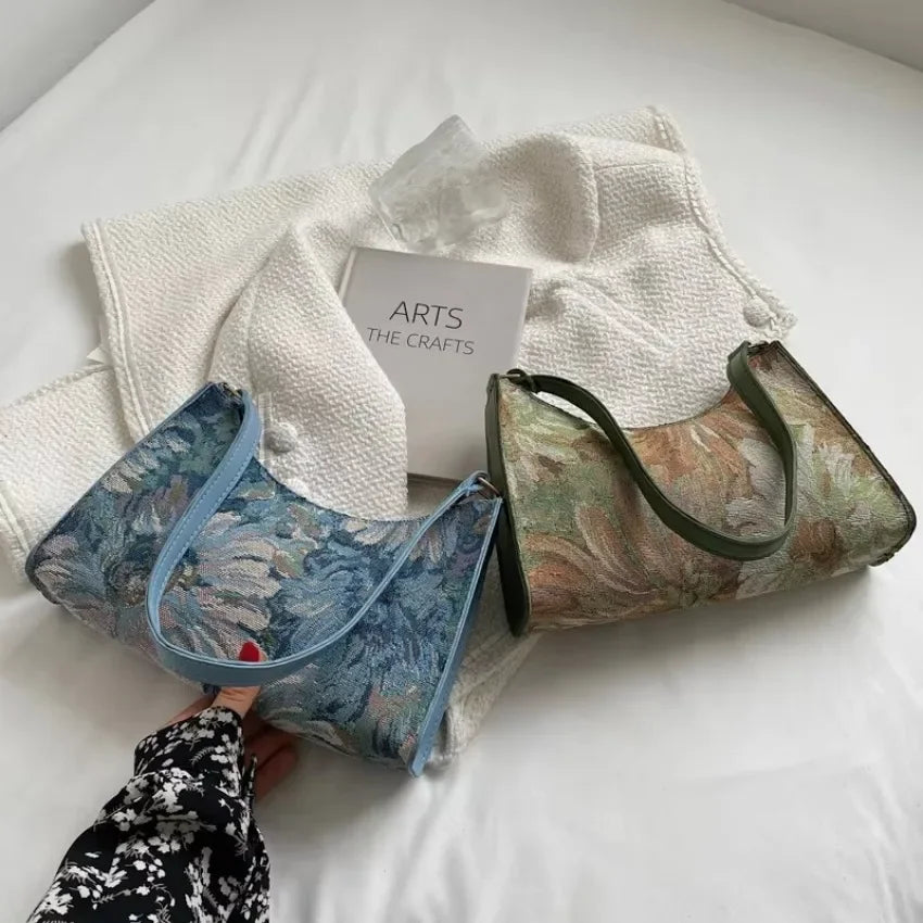 Women's Underarm Bags Autumn Trendy Oil Painting Shoulder Bag Cute