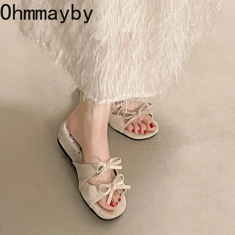 Women's Floral Butterfly-Knot Wedge Slippers | Summer Slides
