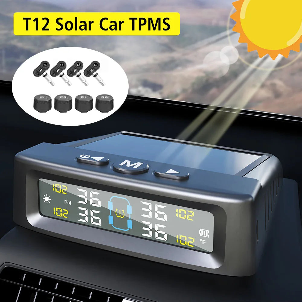 Solar TPMS Car Tire Pressure Monitor – 4 External Sensors