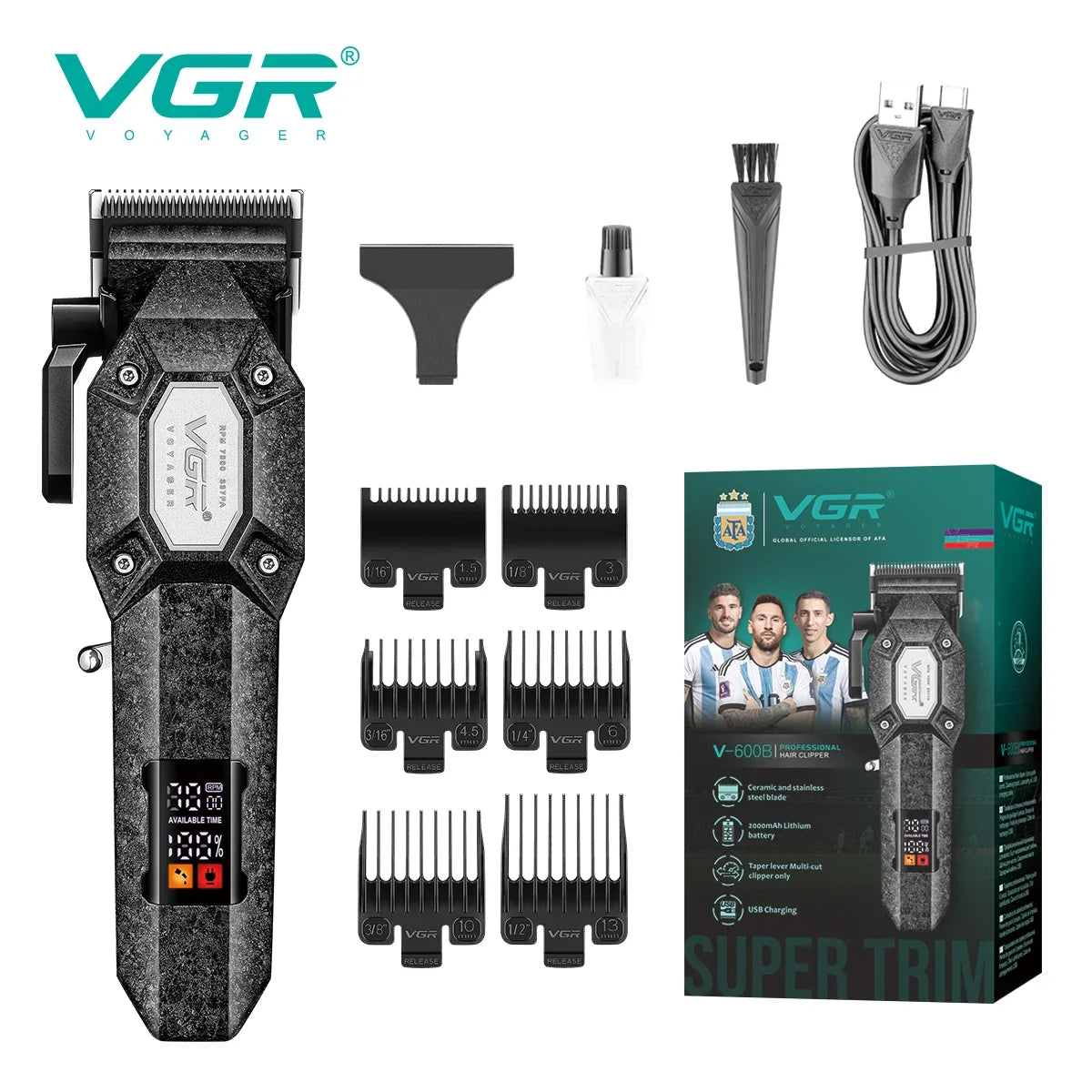 VGR V-600B Men's Electric Hair Clipper with LED Display