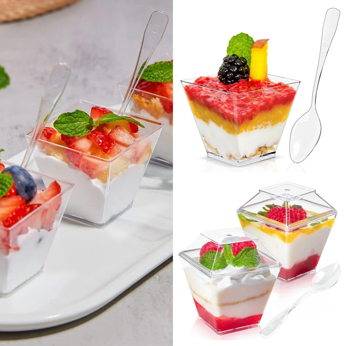 50pc Plastic Dessert Cups with Lids & Spoons – Pudding Cups
