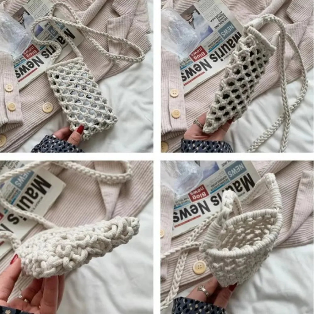Crochet Crossbody Phone Bag – Woven Hollow-Out Mini Purse