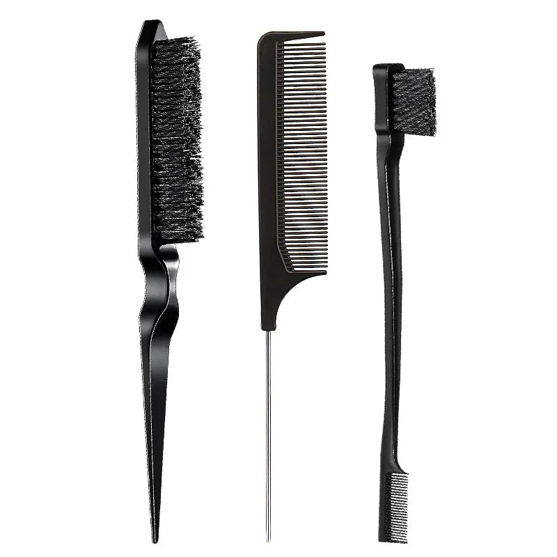 3-Piece Hair Comb Set – Rat Tail, Triple-Row & Eyebrow Brush