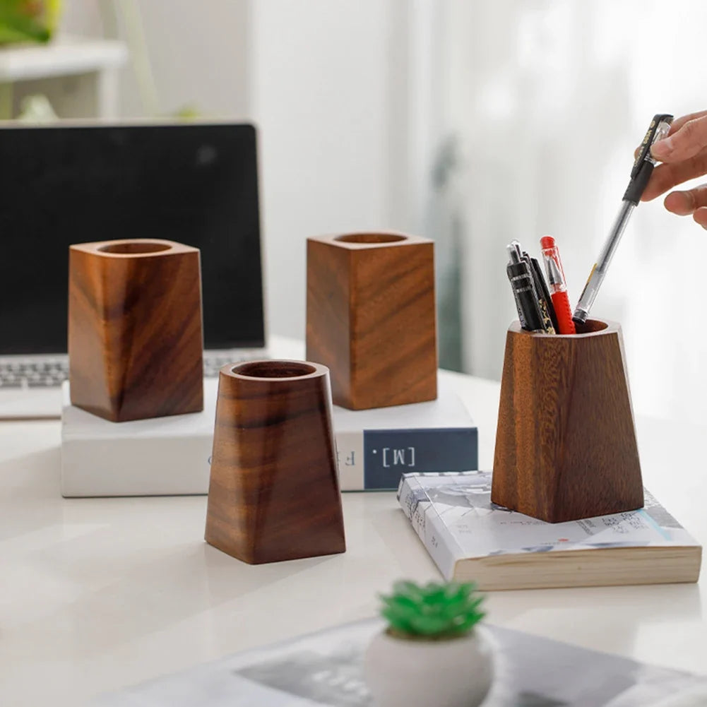 Walnut Wood Pen Holder Desktop Organiser | Vintage Office Cup
