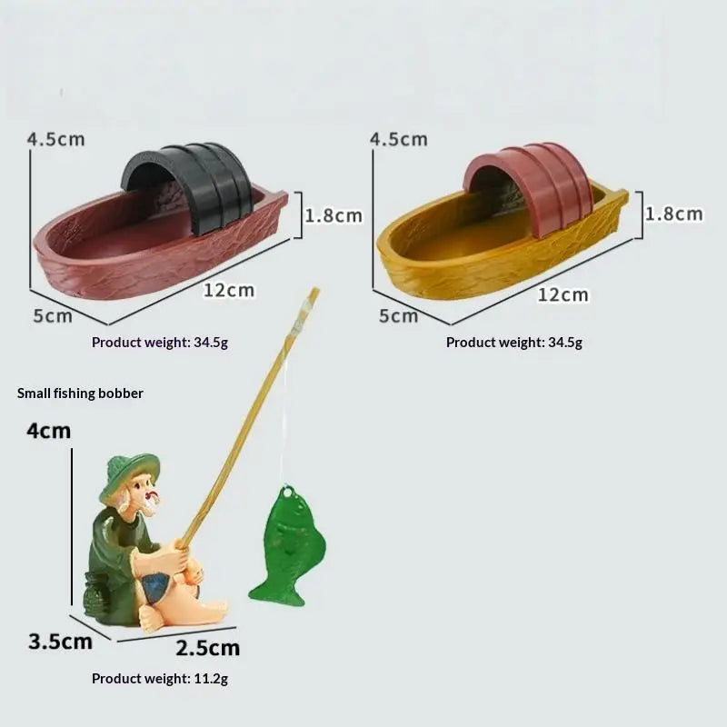 Floating Fisherman Mini Boat Aquarium Decoration | Fish Tank Decor