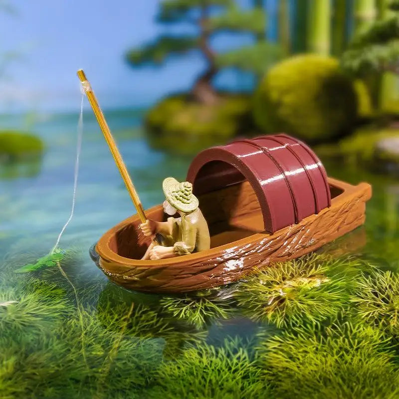 Floating Fisherman Mini Boat Aquarium Decoration | Fish Tank Decor