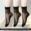 Women's Sheer Lace Ankle Socks – Floral Mesh 3 Pairs