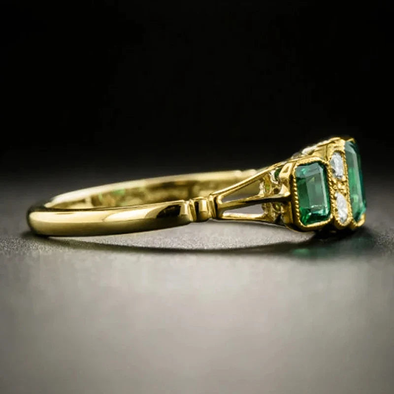 Huitan Vintage Geometric CZ Women's Ring – Gold Tone Party Ring