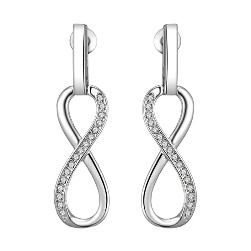 Huitan CZ Drop Earrings – Silver Geometric Women's Fashion