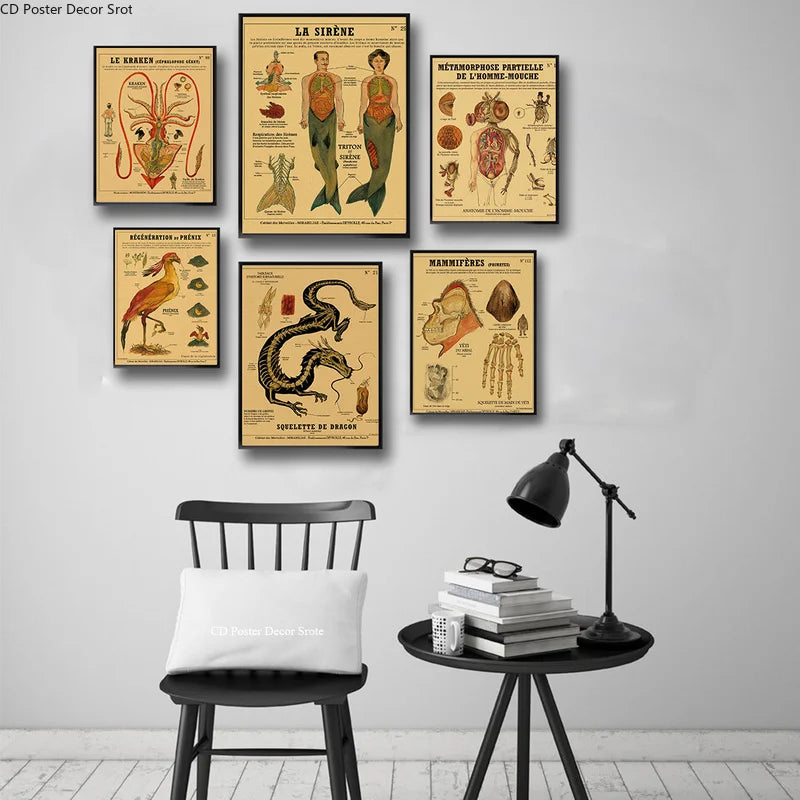 Curious Creatures Retro Kraft Paper Poster | Vintage Wall Art