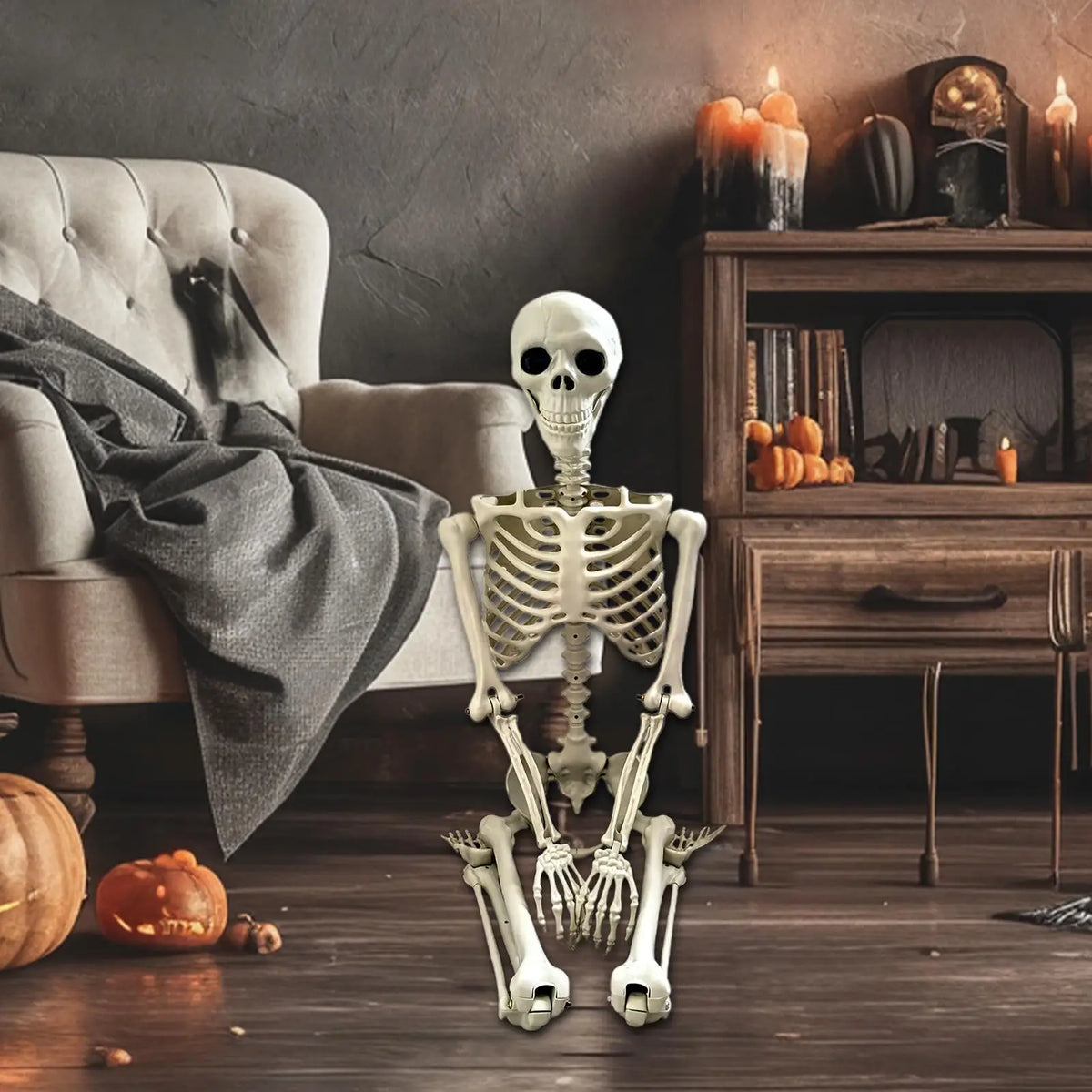 Life-Size Halloween Skeleton with Posable Joints | Haunted Decor