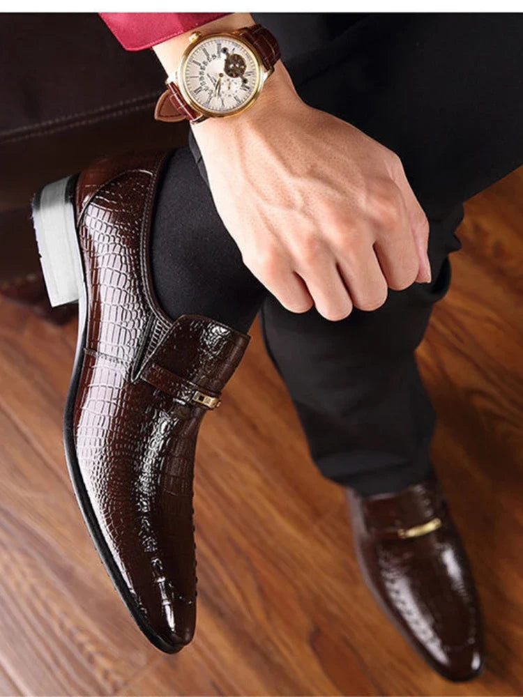 YBQJOO Men's PU Leather Slip-On Oxford Dress Shoes
