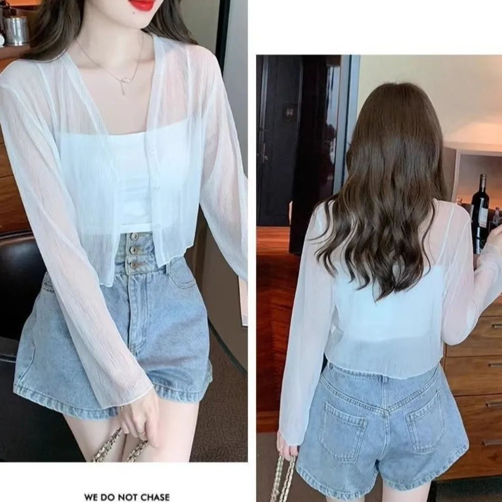 Women's Lightweight Chiffon Cardigan – Long Sleeve UV Cover-Up