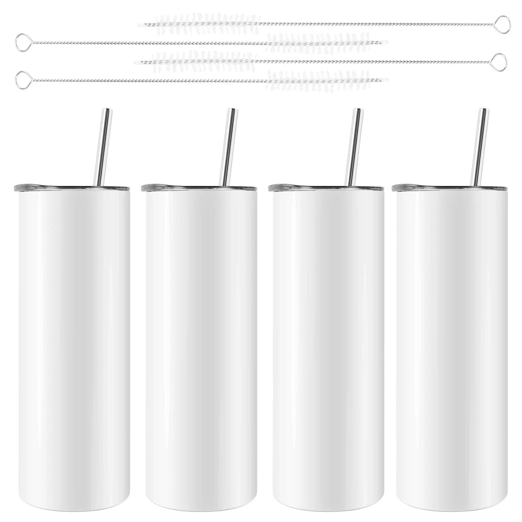 20 oz Skinny Sublimation Tumblers | Stainless Steel Blanks 4-Pack