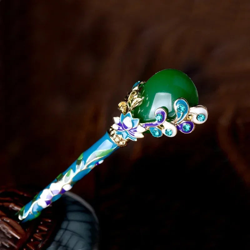 Retro Imitation Jade Hair Stick – Vintage Alloy Hairpin for Women