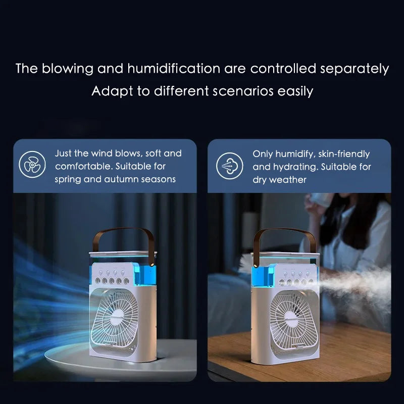 Portable 3-in-1 Mini Fan USB Desk Cooler Humidifier LED Light