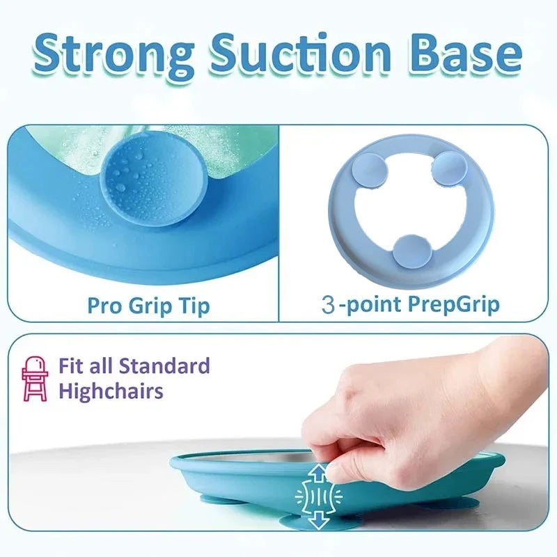 Stainless Steel Baby Suction Plate BPA-Free Silicone Base 9"