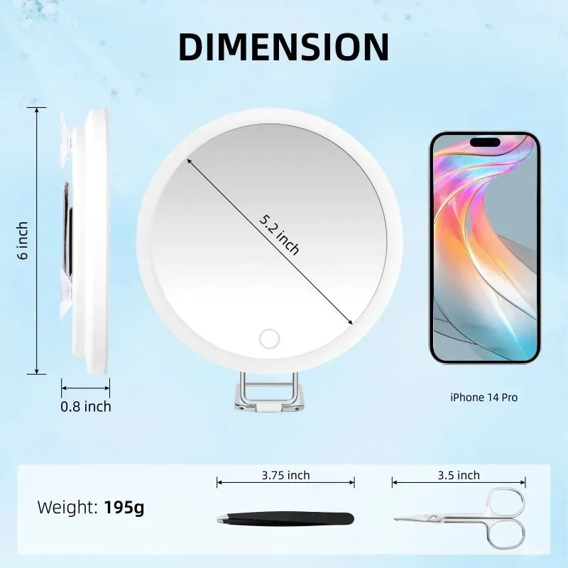 6" Lighted Magnifying Mirror 5-30X | 360° Stand & Suction Cup