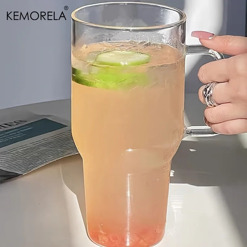 KEMORELA 40oz Glass Tumbler with Handle, Lid & Straw | 1–2 Pack