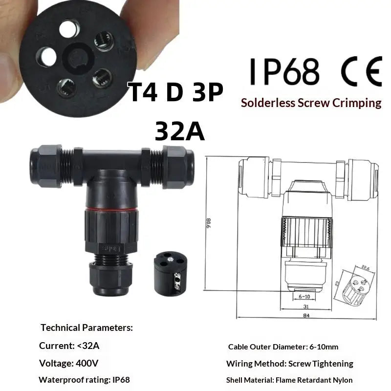 IP68 T-Shape Waterproof Wire Connector | 2–5 Pin Junction Box