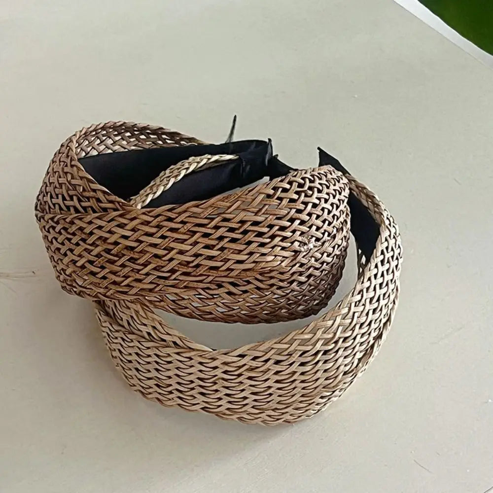 Hollow Straw Weave Headband – Boho Wide Hair Hoop for Women