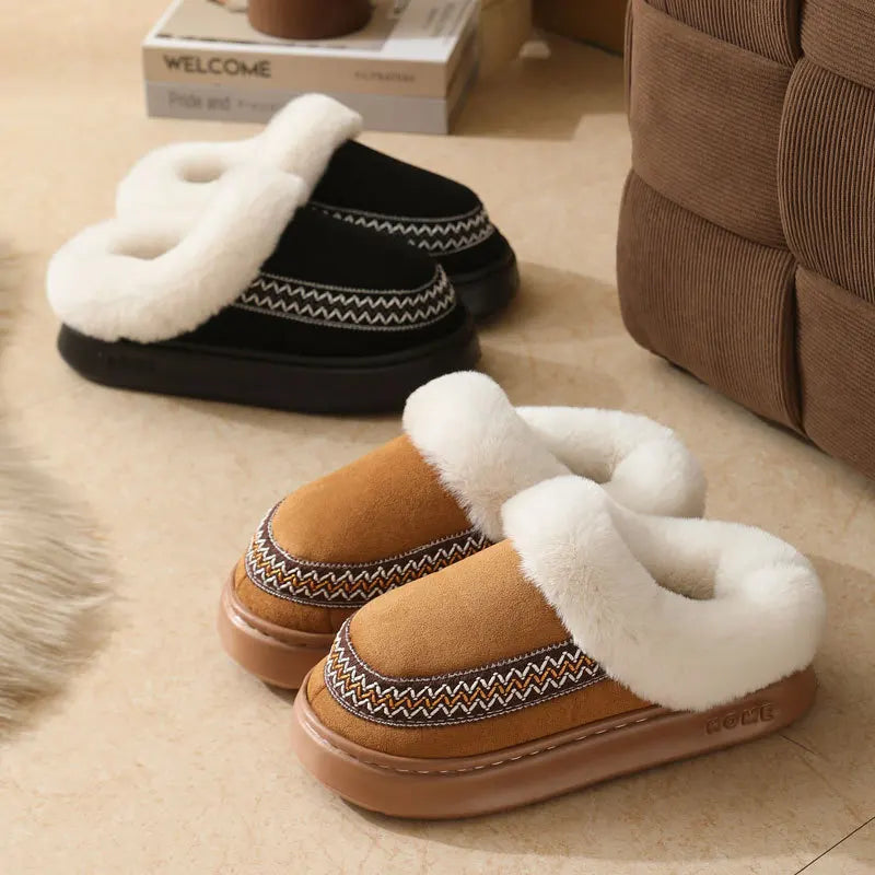 Winter Plush Slip-On Slippers – Warm Indoor Outdoor House Shoes