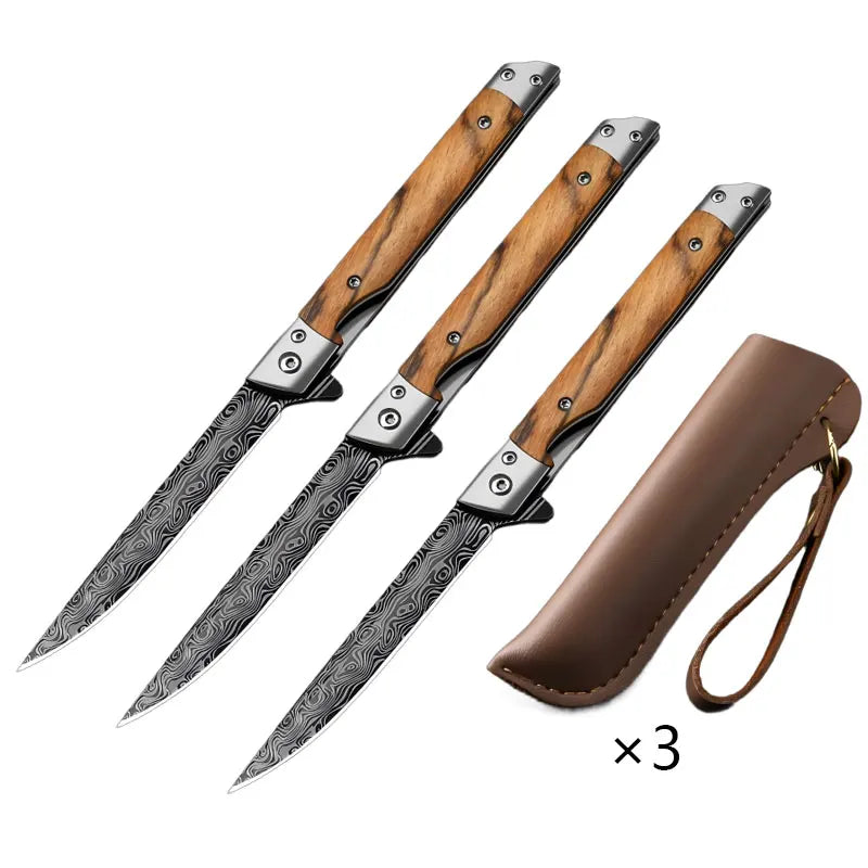 PLYS Folding Pocket Knife – Damascus Steel & Wood Handle EDC
