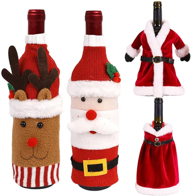 Christmas Knitted Santa Wine Bottle Covers | Festive Table Decor Set